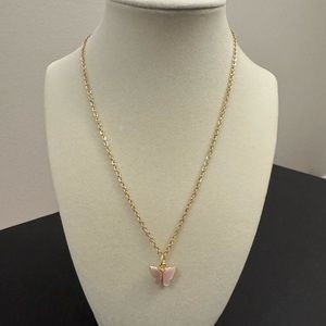 Trendy Light Pink Butterfly Gold Plated Stainless Steel Chain Necklace Handmade